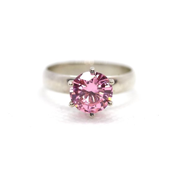 Pink CZ Tiffany style Solitaire Ring. - Picture 1 of 8